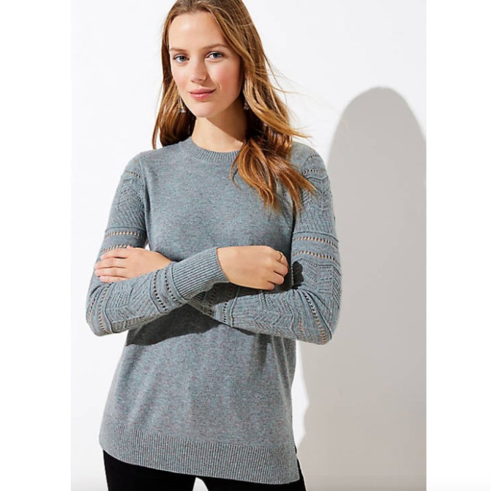 LOFT Stitched Sleeve Tunic Sweater Green Multi
